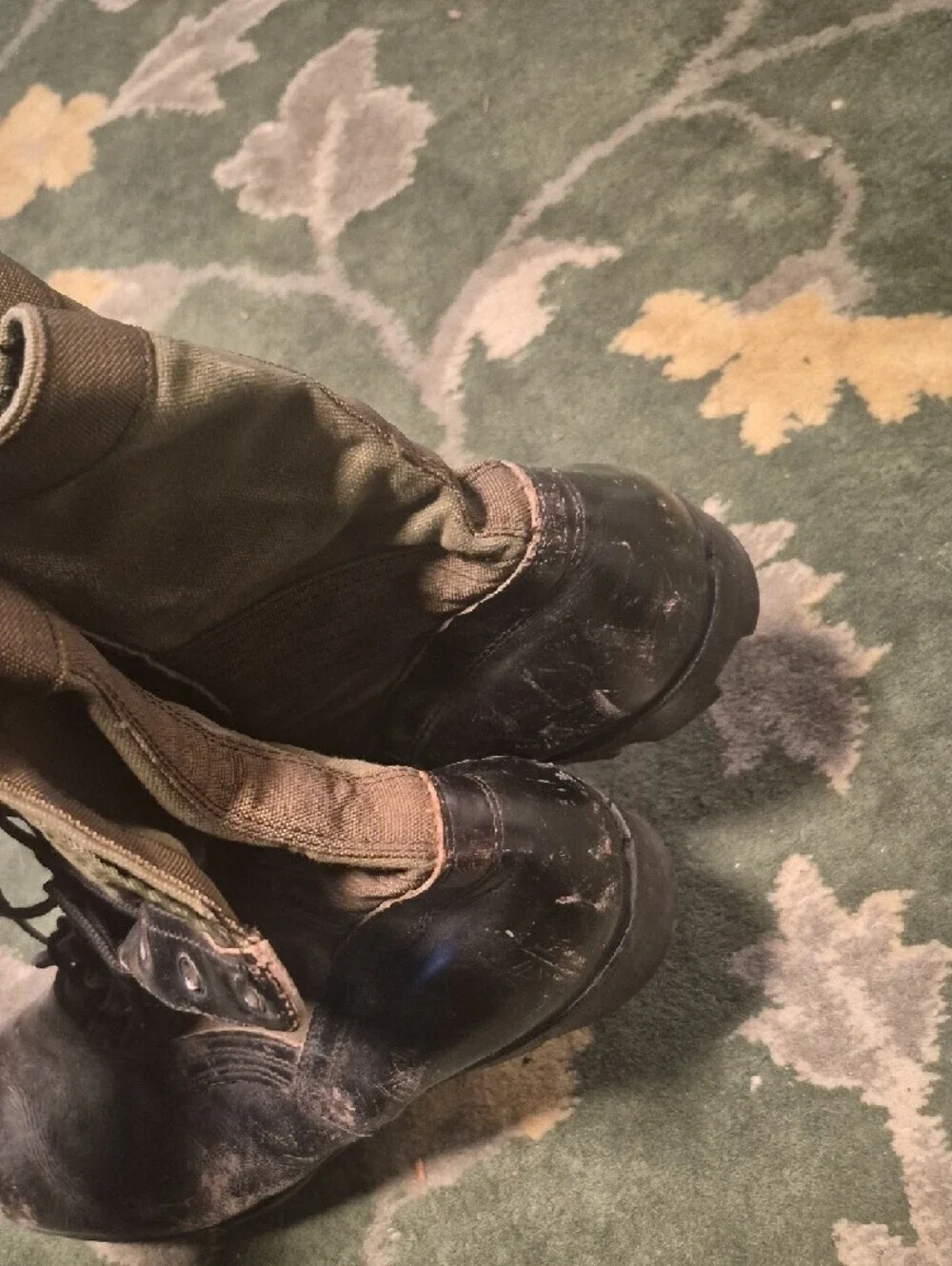 Men's Olive Green and Black Lace-Up Combat Boots